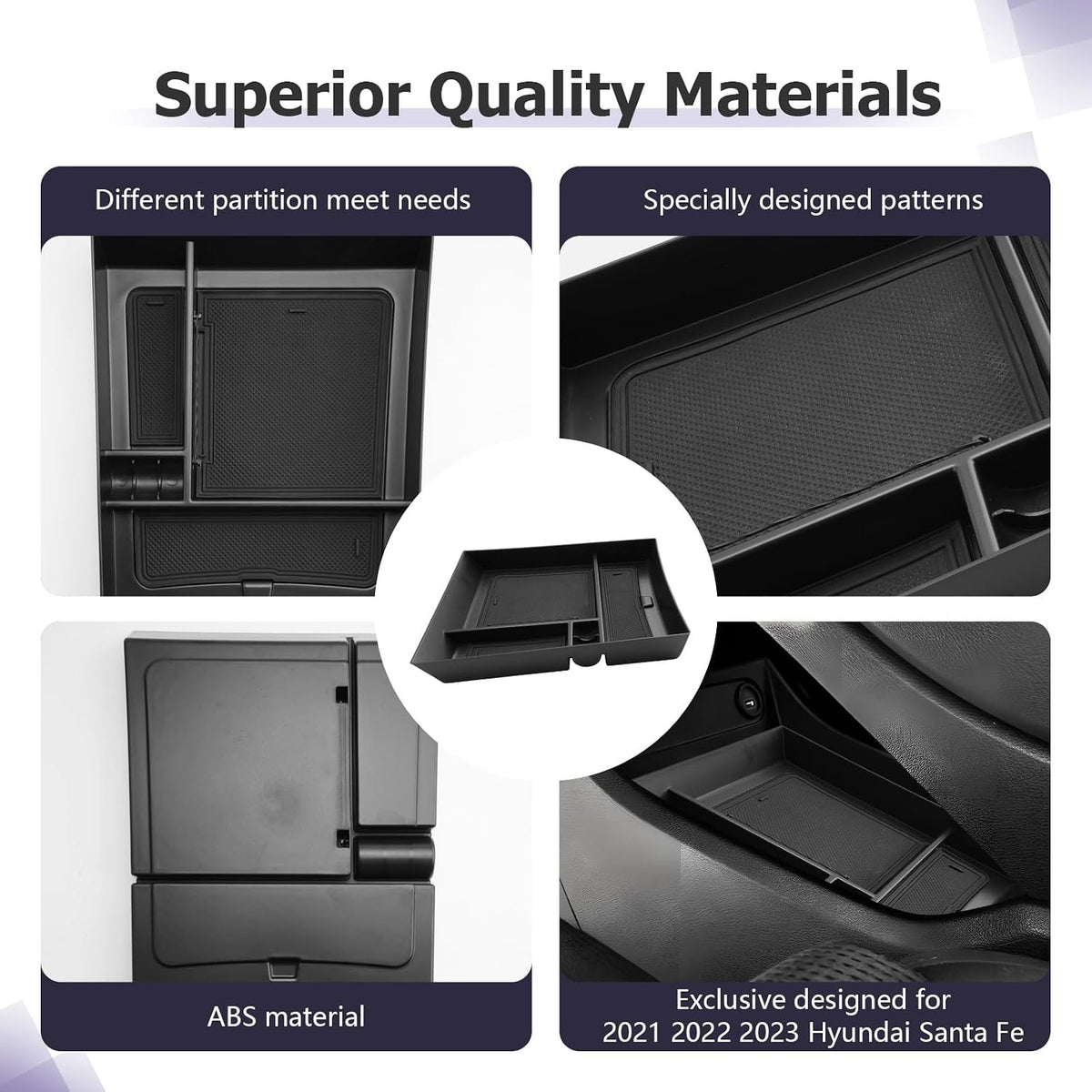 LUWU Lower Center Console Tray Storage Box for 2021 2022 2023 Hyundai Santa Fe SE/SEL/XRT/Limited/Calligraphy Accessories Armrest Console Organizer ABS Material 2022 2023 Santa Fe Accessories Black
