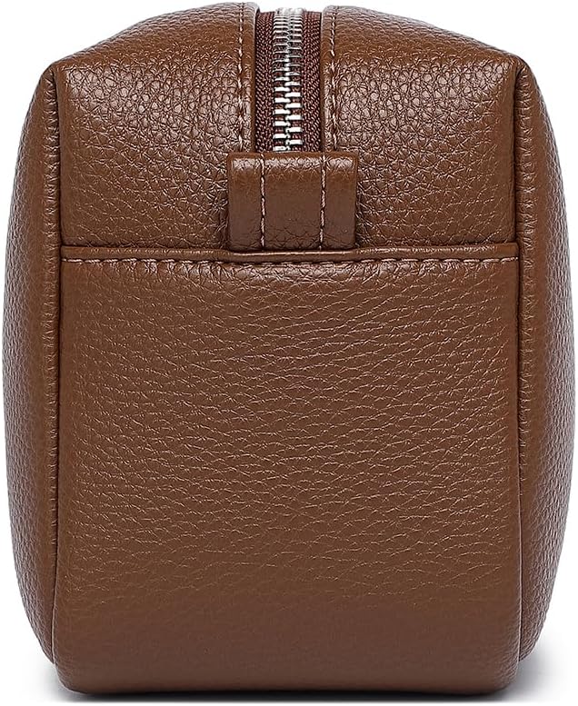 Travel Makeup Bag, Ring Clasp Wristlet Organizer (Toffee Brown)