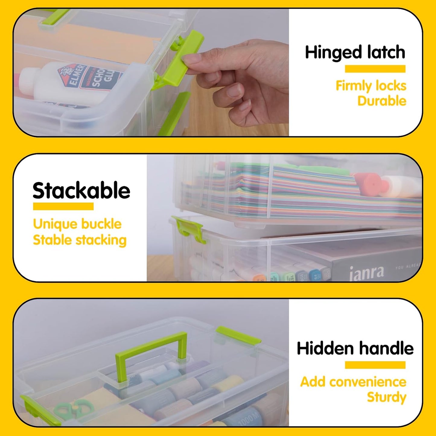 TERGOO 2 Layer Plastic Storage Containers with Lids, Multipurpose Clear Stack & Carry Box, Portable Craft Organizers and Storage Bin for Organizing Art & Craft, Sewing, Makeup, Nail Supplies (Green)
