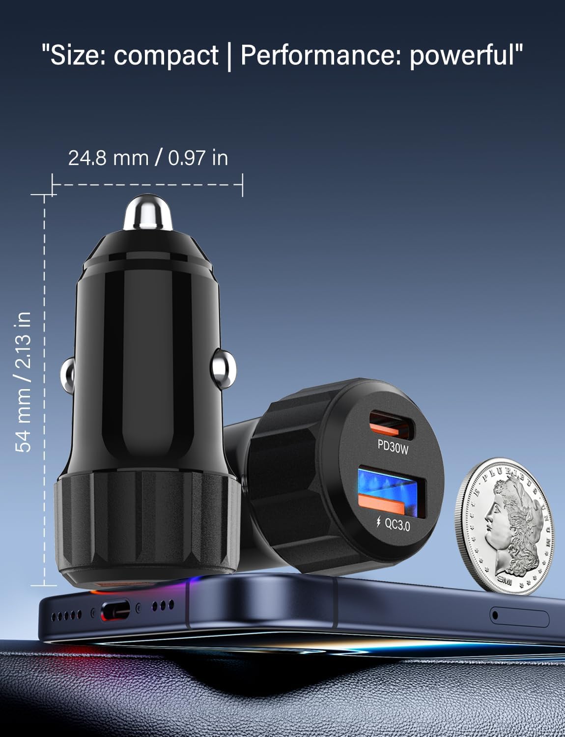 Car Charger USB C, 52.5W 2-Port PD Fast w/Cable, 2 Pack