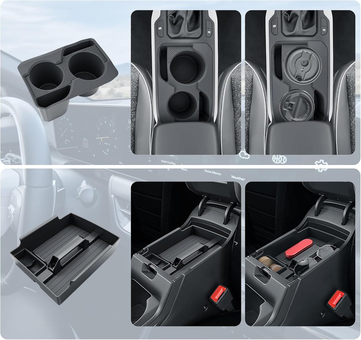 BIBIBO 2Pack for 2025 2026 Kia K4 Center Console Organizer 2025-2026 Kia K4 /2026 K4 Hatchback Console Tray +Cup Holder Insert Organizer 2025+ Kia K4 Accessories