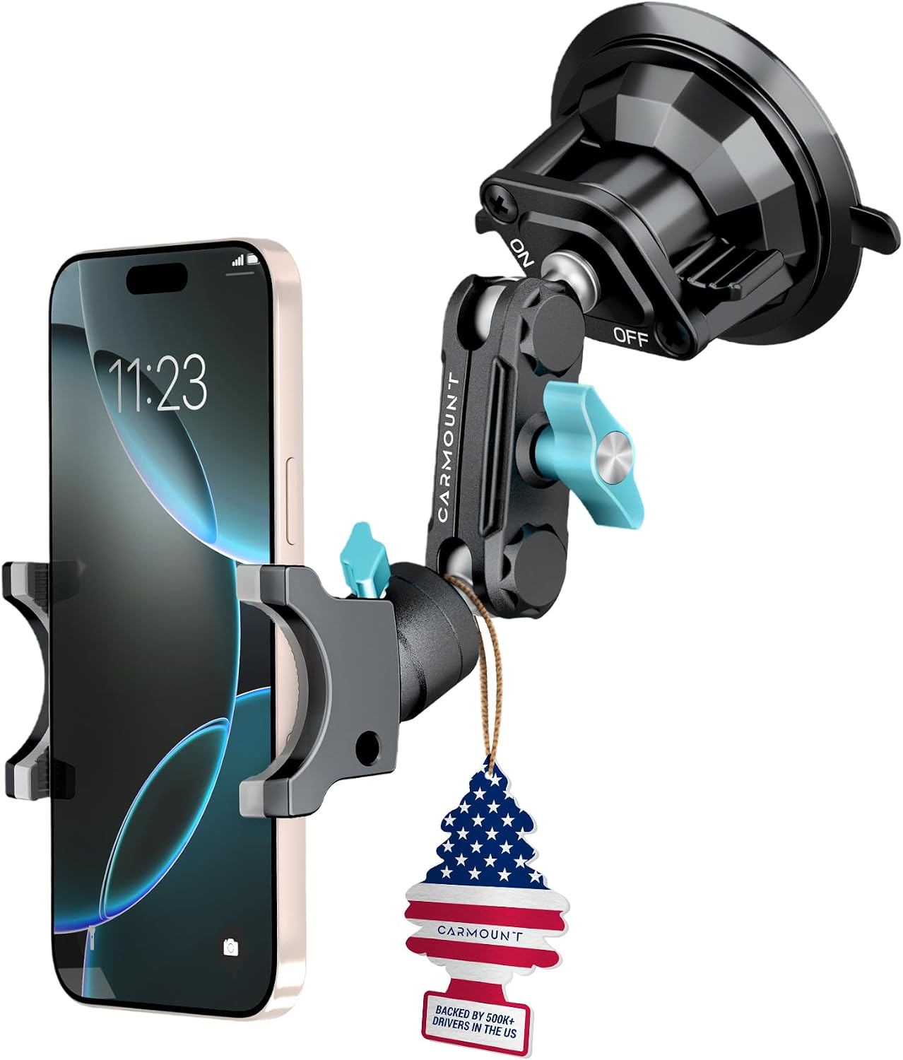 CARMOUNT TitanX100 – Suction Cup Phone Mount for Car & Truck – Heavy Duty Metal Phone Holder, Windshield Phone Mount for iPhone, Android, GPS & All Devices