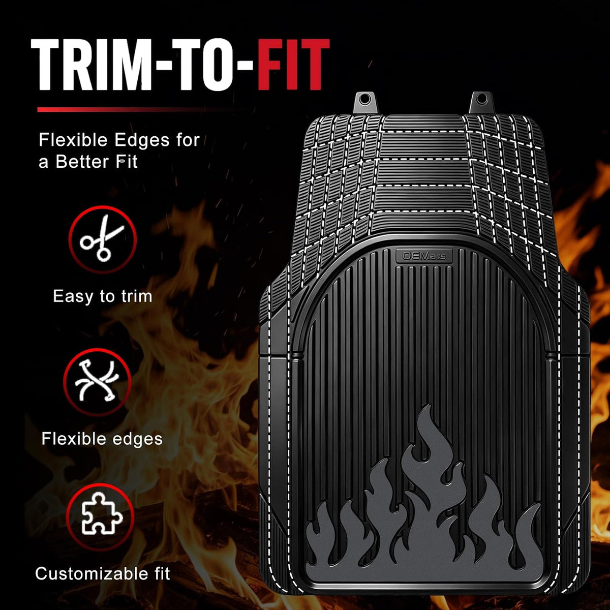 Heavy Duty Rubber Car Mats Flame Design (Graphite Gray), 4-Piece Deep Waterproof Floor Mats Set (Front & Rear Full Set), All Weather Universal Trim to Fit Automotive SUV Sedan Truck
