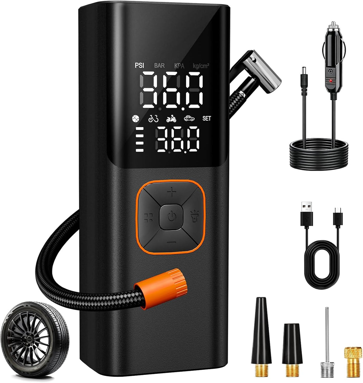 Tire Inflator Portable Air Compressor, 6000mAh Cordless & 12V DC