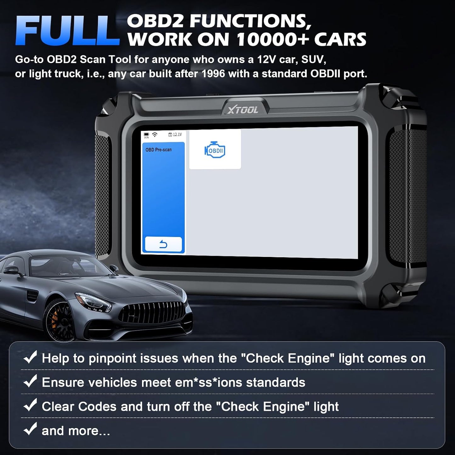 XTOOL D5 OBD2 Scanner Car Code Reader, Engine ABS SRS Transmission Diagnostic Scan Tool with 10 Resets, EPB Service, ABS Bleed, Throttle Relearn, Clear Check Engine Light, Free Update