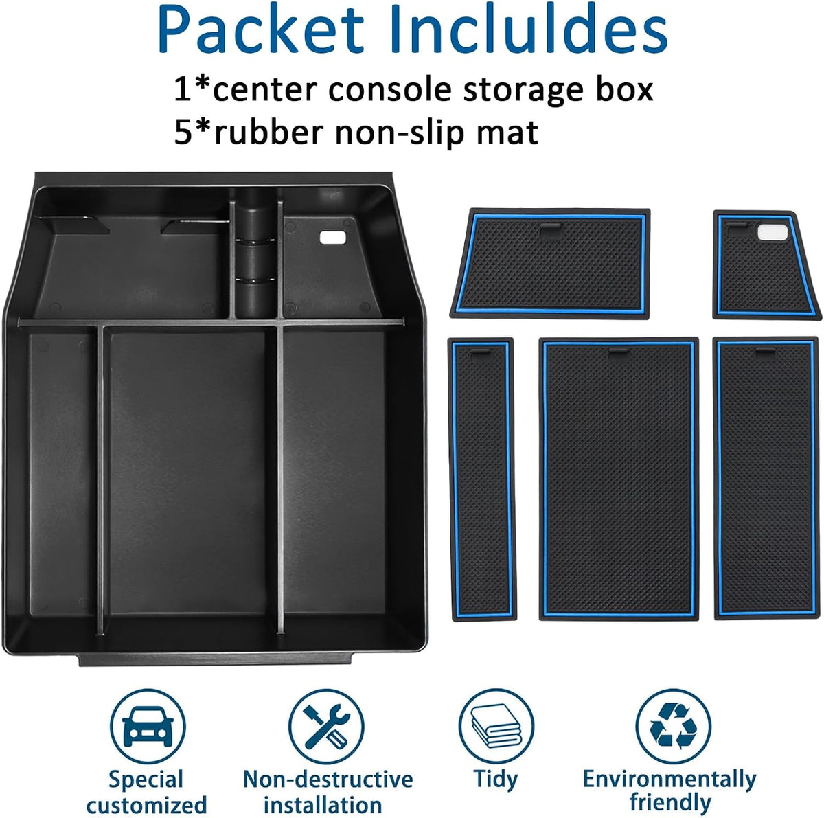 Center Console Organizer Tray for Ford F150 2021 2022 2023 2024 Accessories Interior Secondary Storage Armrest Box Insert Hidden Cubby Drawer (Full Console w/Bucket Seats ONLY) (Blue Trim)
