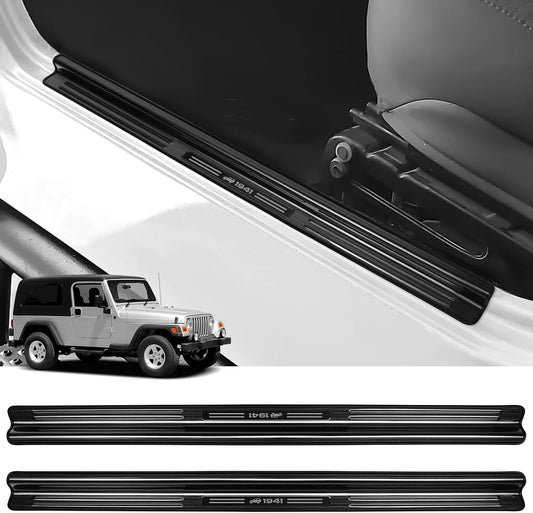 ZZEQYG 2 Pcs Front Door Sill Protector for 1997-2006 Jeep Wrangler TJ Scratch-Resistant Car Door Edge Guards Stainless Steel Interior Accessories