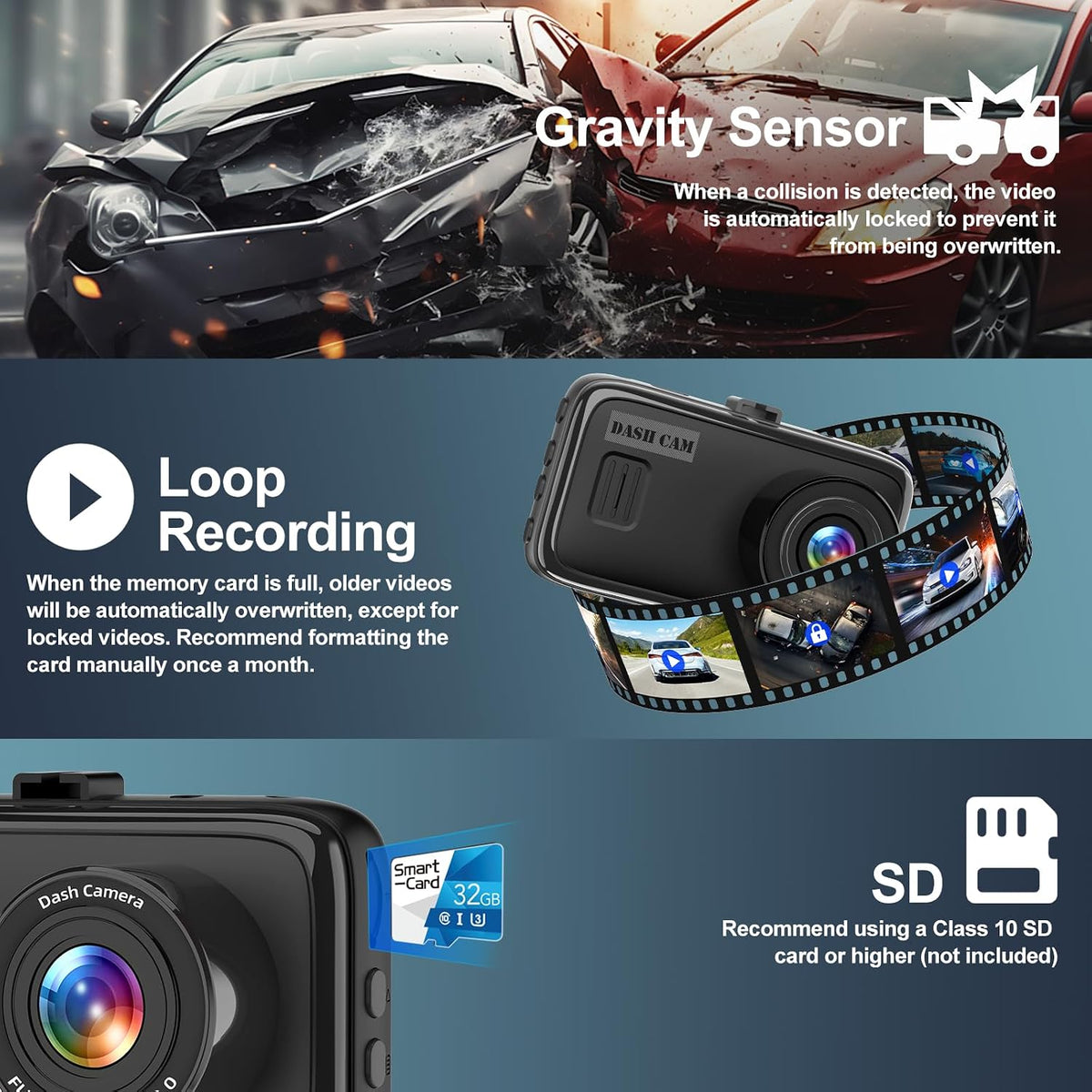 1080P Front Dash Cam, Dashboard Camera Recorder for Cars, NO SD Card