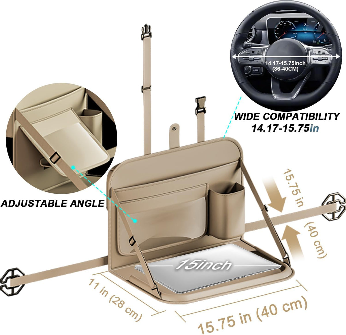 GMQ Backseat Car Organizer with Tray 1 Pack,Car Back Seat Eating Tray for Kids, Multifunctional Laptop Desk,Back Seat Car Storage & Tablet Holder for Children(Beige, 1PC)