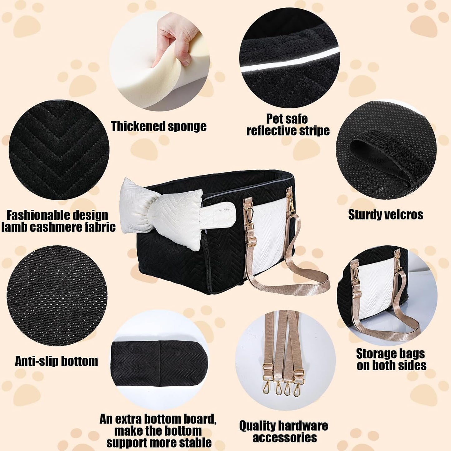 Dog Car Seat for Small Dogs, Portable Center Console Dog Car Seat, Pet Booster Seats with Safety Belt and Soft Cushion, Pet CarSeat for Dogs and Cats Under 15 lbs,Black