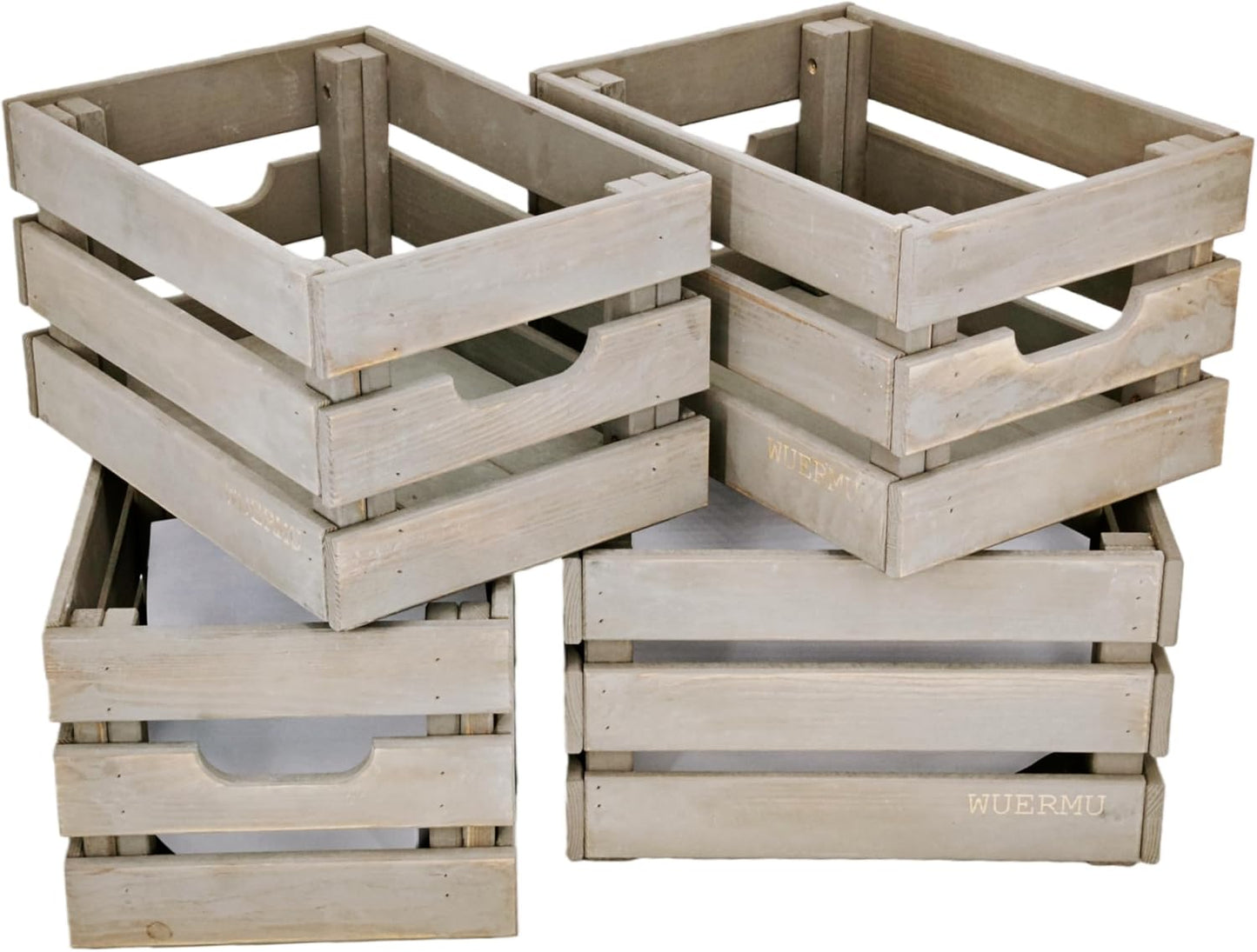 Wooden Crates, Set of 4 for Storage, Milk Crate, Wine Box, Toy Bin, Display Decor, and Camping, 12.2 Inch Sturdy Multi-Purpose Wood Boxes.