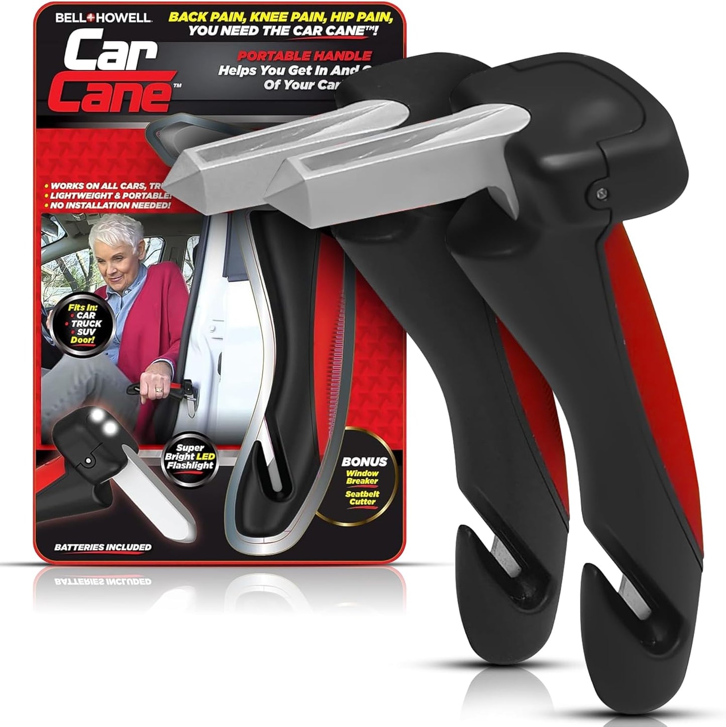 EMSON Original Car Cane Car Handle Assist for Elderly - 2 Pk | All in 1 Door Handle, Seat Belt Cutter, Window Breaker, Flashlight, Car Door Handle for Elderly Easy Exit