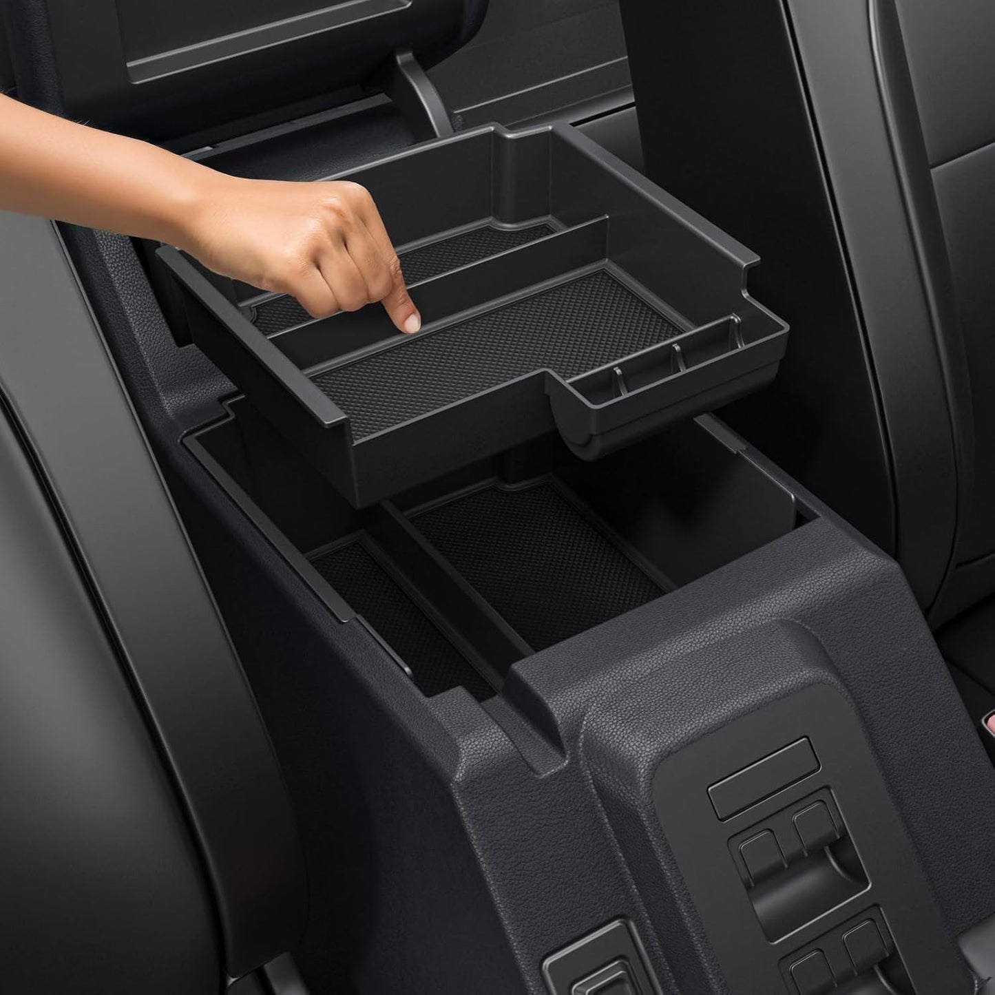 Mabett Double-Layer Console Organizer for 2025 2026 Bronco 4-door, Armrest Storage Box with Non-Slip Mat (Not for Manual Transmission and Bronco Sport Models)