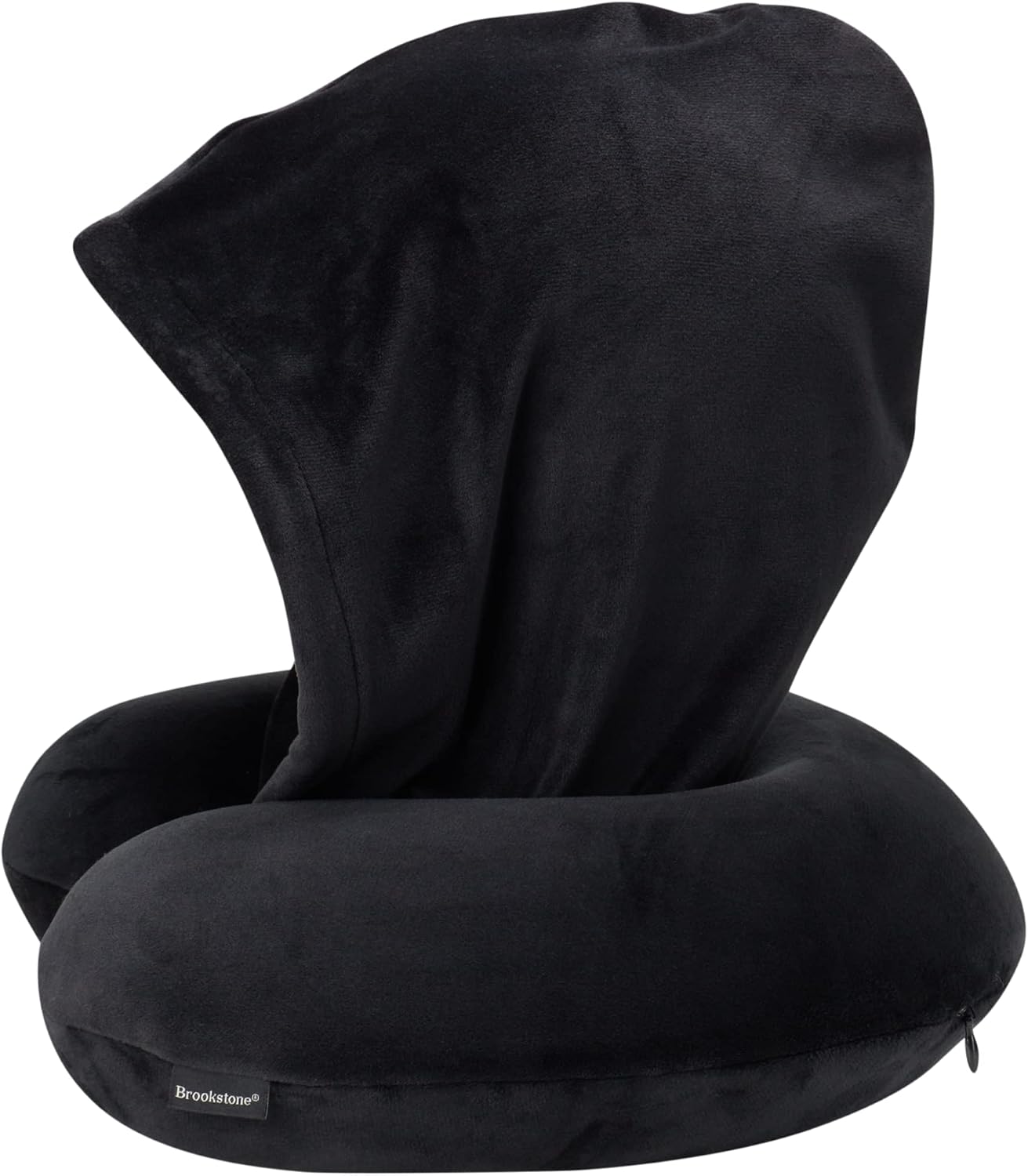 Brookstone Neck Travel Pillow - U-Shaped Memory Foam Hooded Neck Pillow with Snap Closure for Sleeping Airplane Car Travels, Size One Size, Black