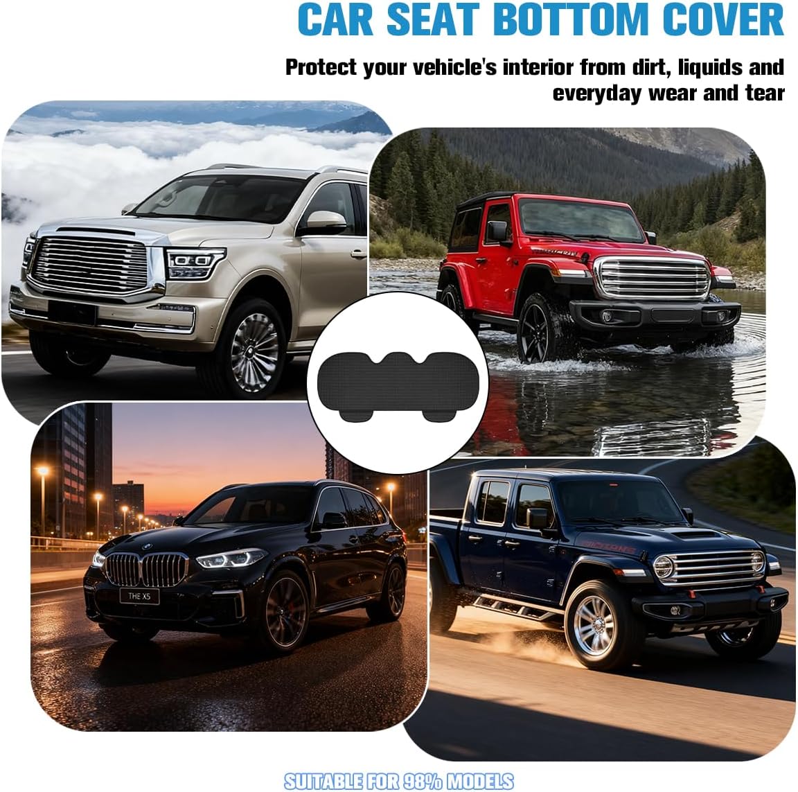 Car Back Seat Cover, Linen Breathable Vehicle Rear Bottom Bench Seat Protector with Storage Pocket, Anti-Slip Comfortable Long Automotive Rear Chair Cover, Universal for Vehicles (Black)