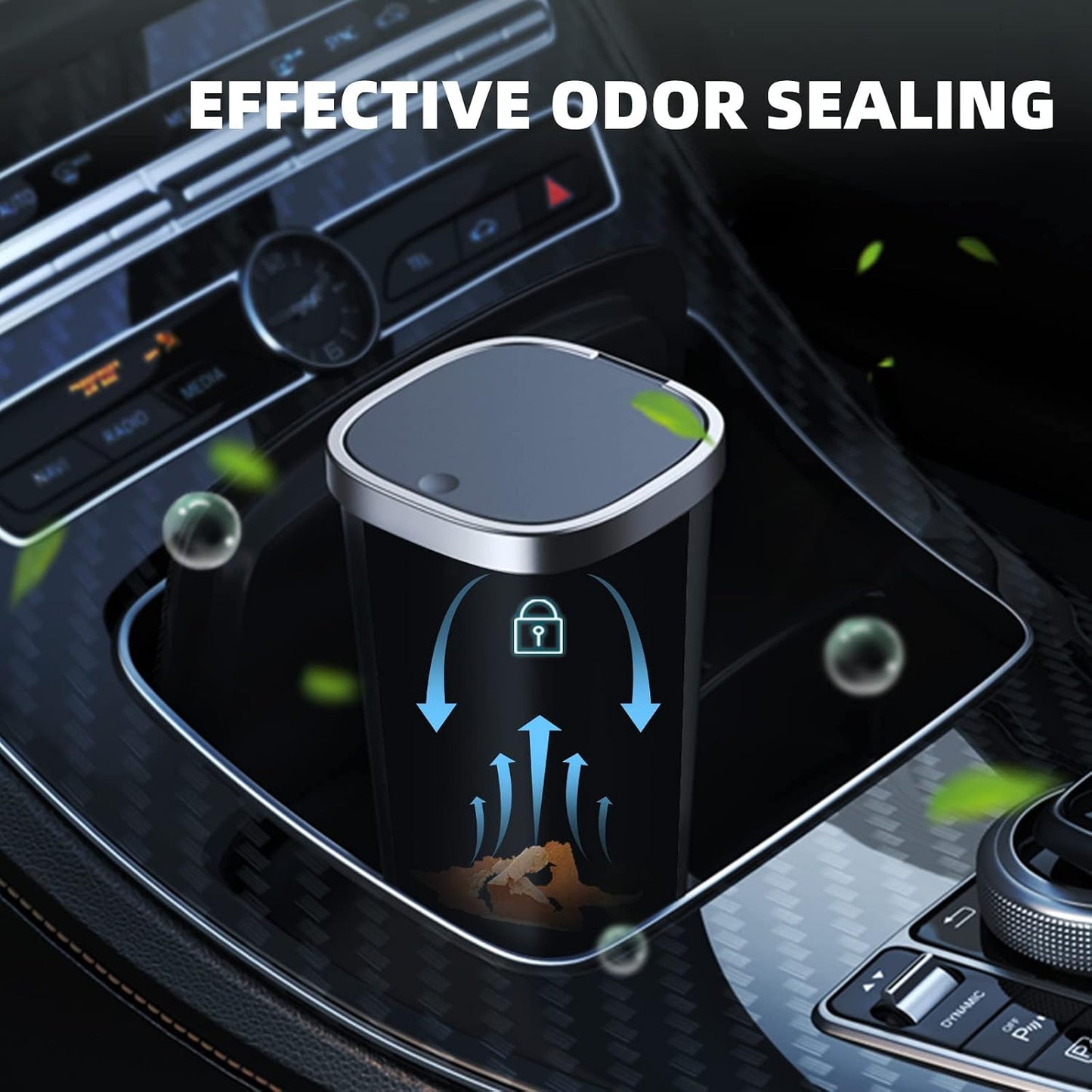 Mini Car Trash Can with Lid, Cup Holder Trash Can for Car with 3 Rolls Mini Trash Bags, Waterproof Small Car Garbage Can for Car Home Office Desk Bedroom -Square Black