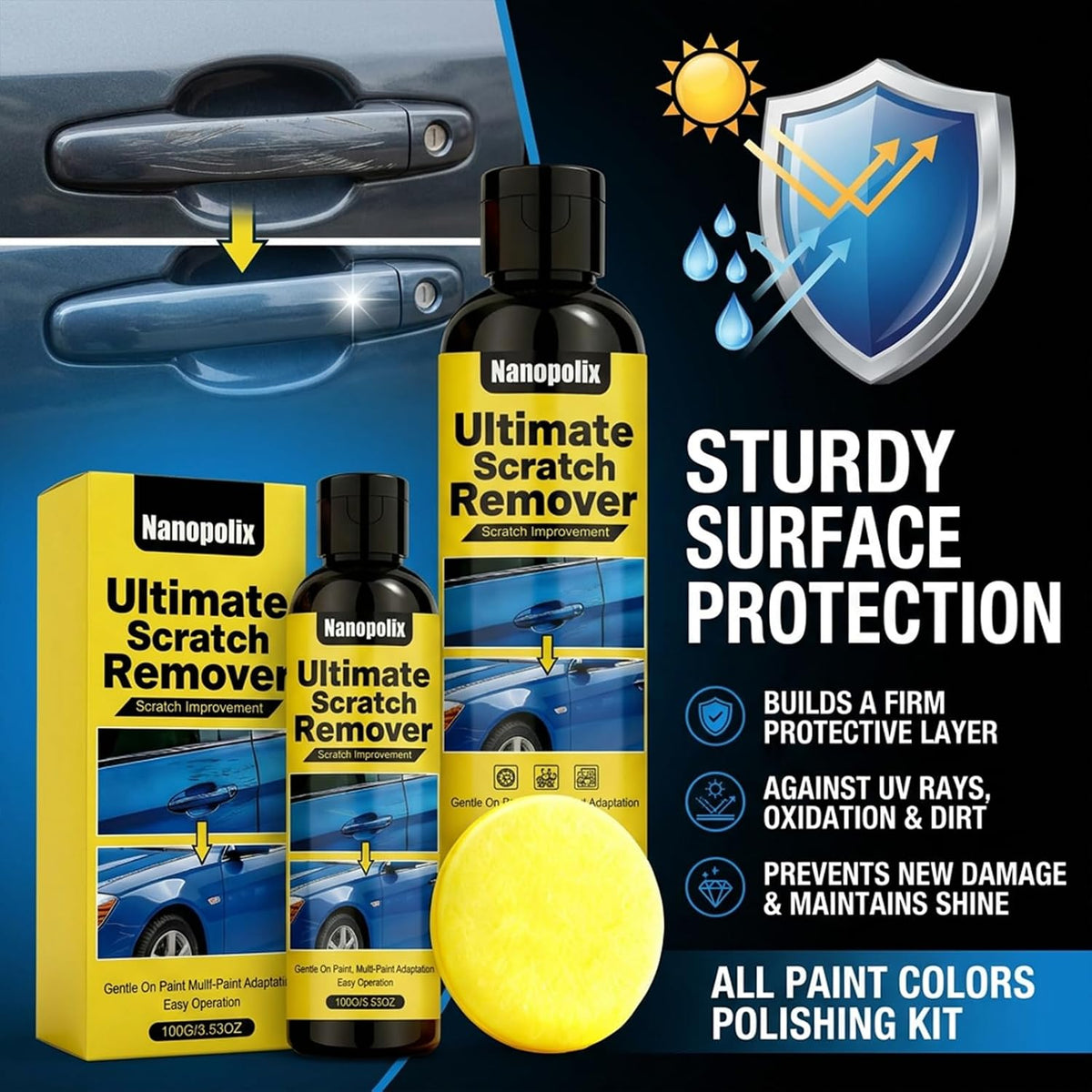 Scratch Remover, Quick Fix Removal Paste for Deep Scratches, Car Scratch Remover Kit, Quick Repair Scratches and Restore Shine, All Paint Colors Polishing Kit (1pcs)