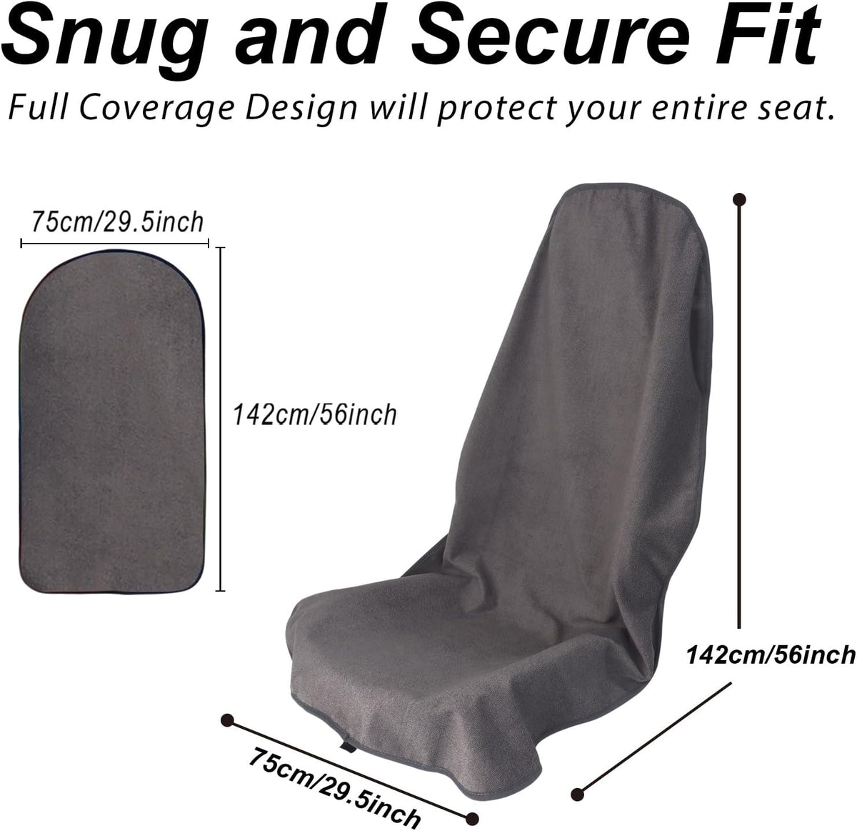 Sweat Towel Car Seat Cover Protector Front Seats for Gym Workout, Running, Swimming, Beach and Hiking, Waterproof Universal Seat Cover for Car, Trucks, Van & SUV (1, Pure Grey, Front)