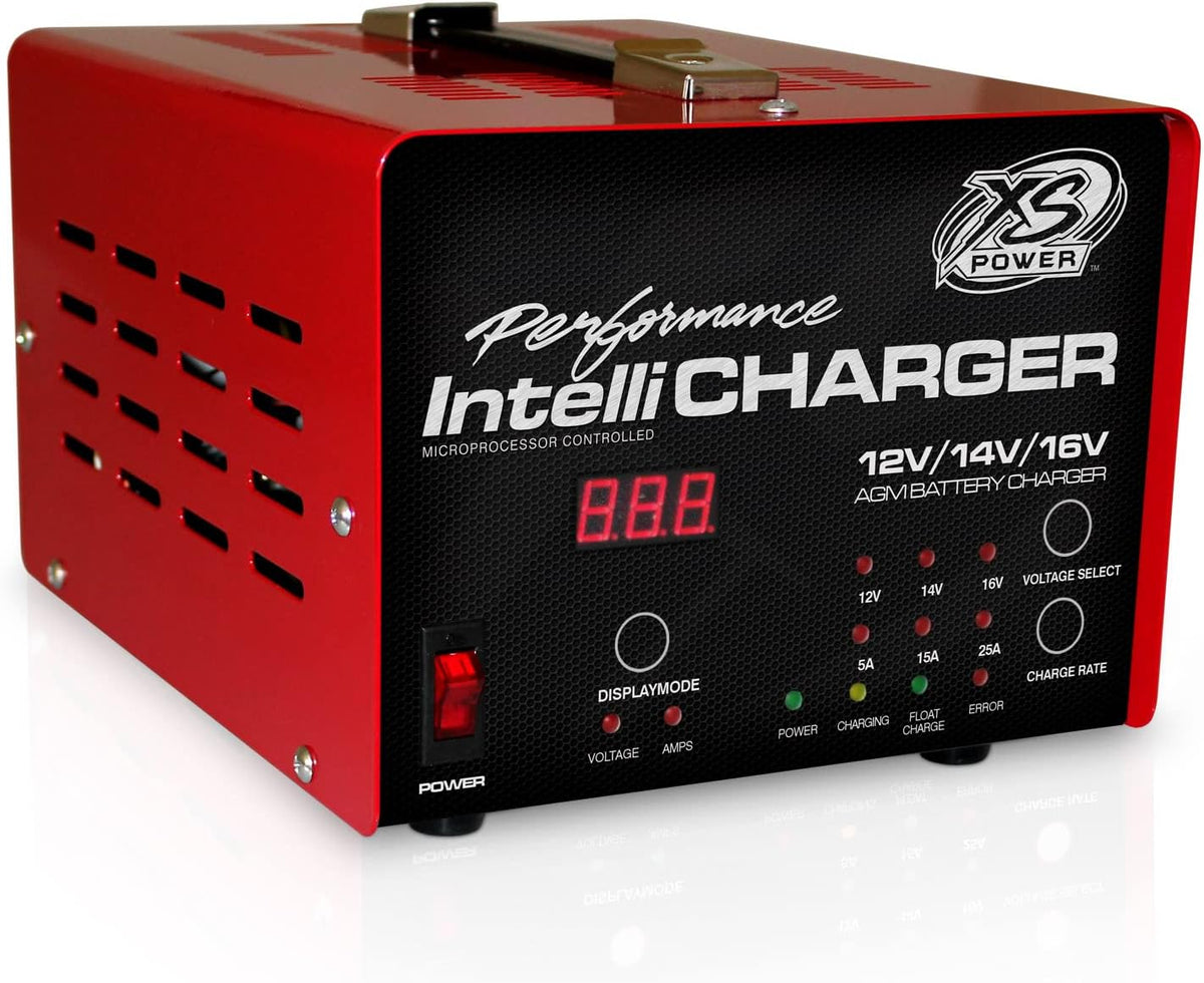 XS Power 12 Volt / 16 Volt Car Battery Intelli Charger with Three Charging Modes and LED Indicator for S375, D925, S1200, D1600, S1600 and XP1000 Powercell Batteries