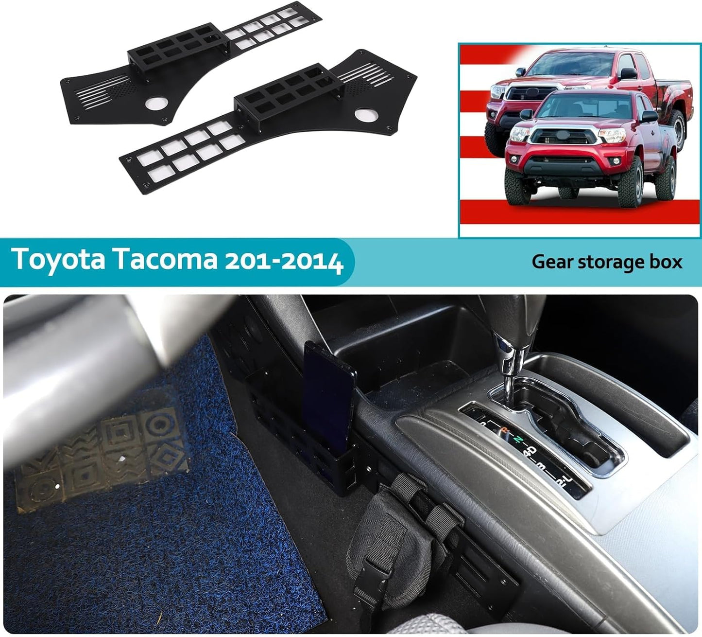 Interior Storage Molle Panel Center Console Organizer, Alloy Car Interior Center Console Modular Storage Panel Compatible with Toyota Tacoma 2006-2010 2011-2013 2014 Accessories (With Storage Box)