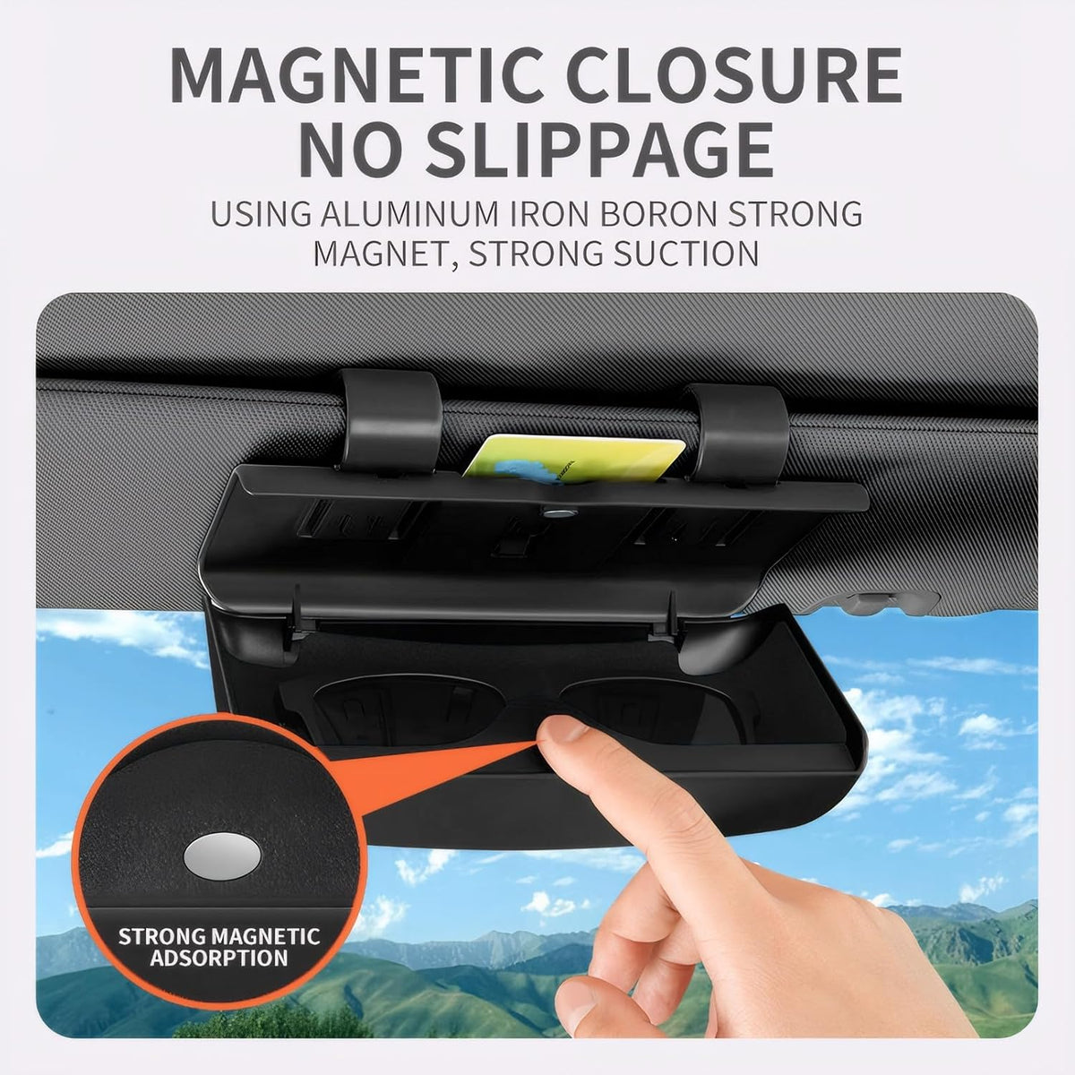 Sunglasses Holder for Car, Universal Car Visor Glasses Storage Case, Auto Eyeglasses Organizer Protective Box with Hidden Magnetic Closure, Vehicle Visor Accessories