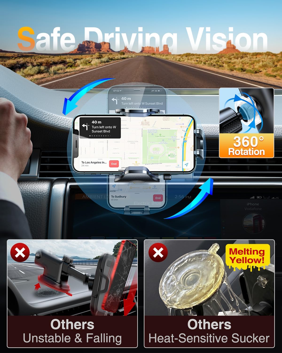 VANMASS 2026 Phone Holders for Your Car Ultimate Military-Grade Car Phone Holder Mount【Patent & Safety Certs】Upgraded Shockproof Truck Air Vent Phone Mount for iPhone 17 Pro Max 16 15 Samsung Android
