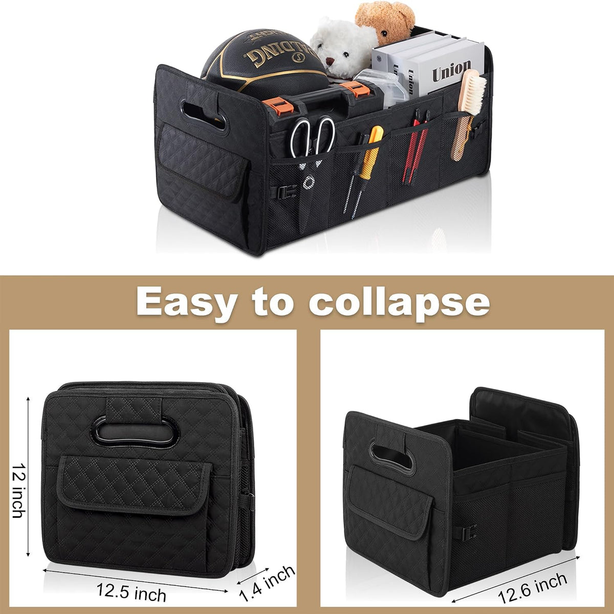 Car Trunk Organizer for SUV, Collapsible Car Storage Organizer Large Black
