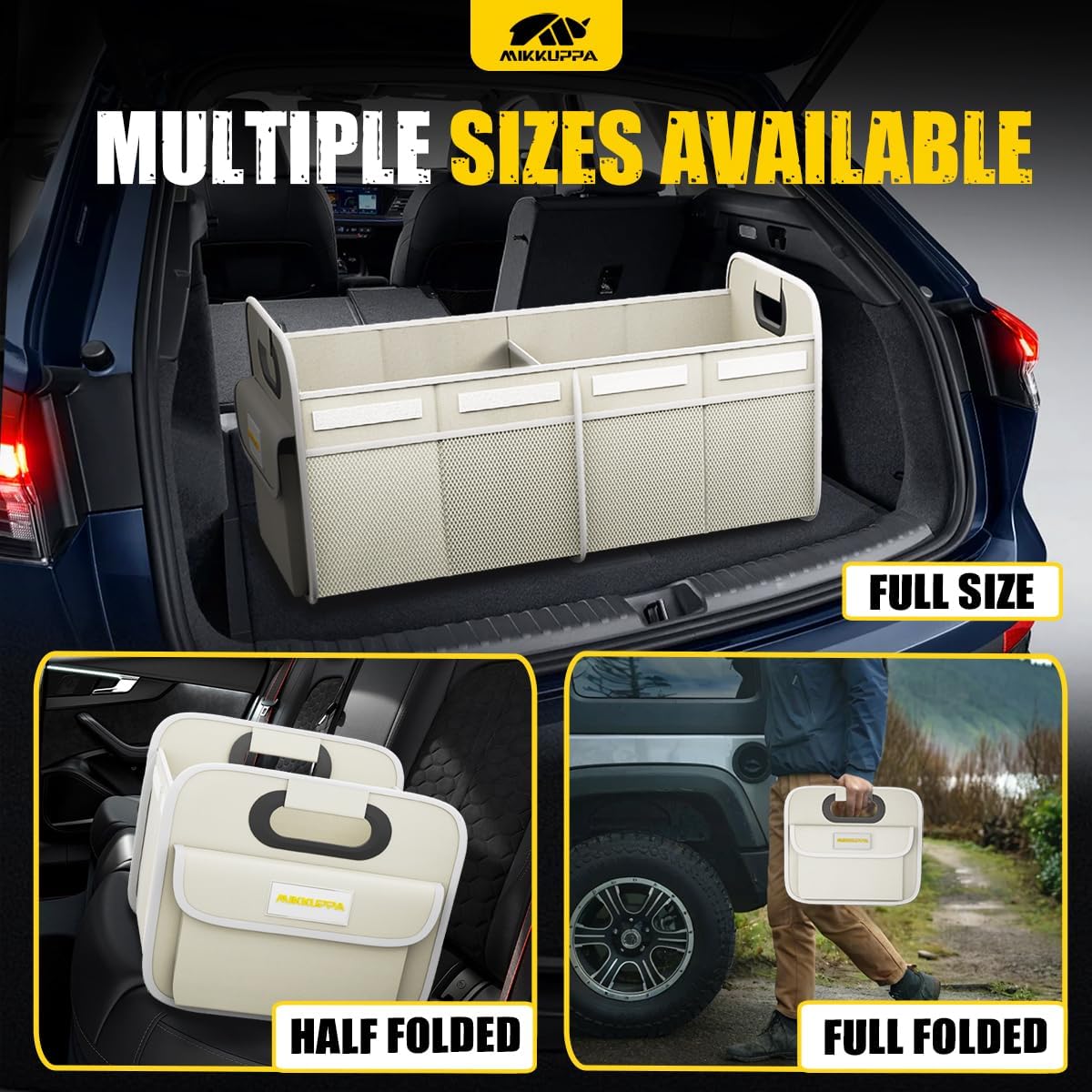 MIKKUPPA Car Trunk Organizer - 70L Collapsible Trunk Organizer with Reinforced Handles for Groceries, Car Storage Organizers for SUV Auto Truck Van with Non Slip Bottom (White)