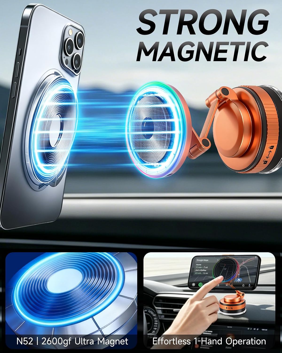 15W Wireless Car Charger Mount, Magnetic MagSafe Phone Holder