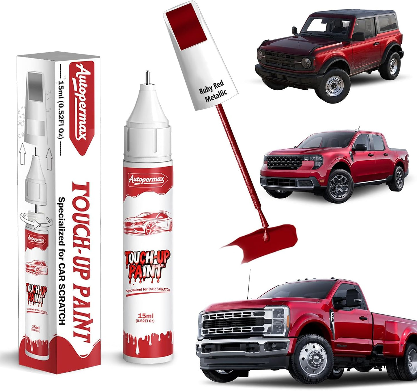 RR Ruby Red Metallic Car Touch Up Paint for Ford, Color Accurate Two-In-One Car Paint Scratch Repair Pen, Professional Scratch Remover for Vehicles Chips and Nicks Scuff