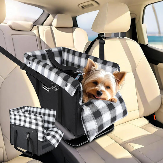 Center Console Dog Car Seat, Detachable and Washable Inner Lining Dog Cat Car Seat Anti-Collapse Small Dog Pet Car Seat with Safety Belt Up to 11lbs(Black)