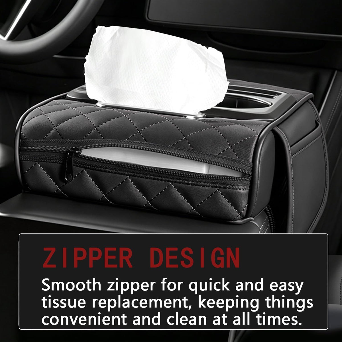 5-in-1 Nappa Leather Console Armrest Cover with Cup Holder