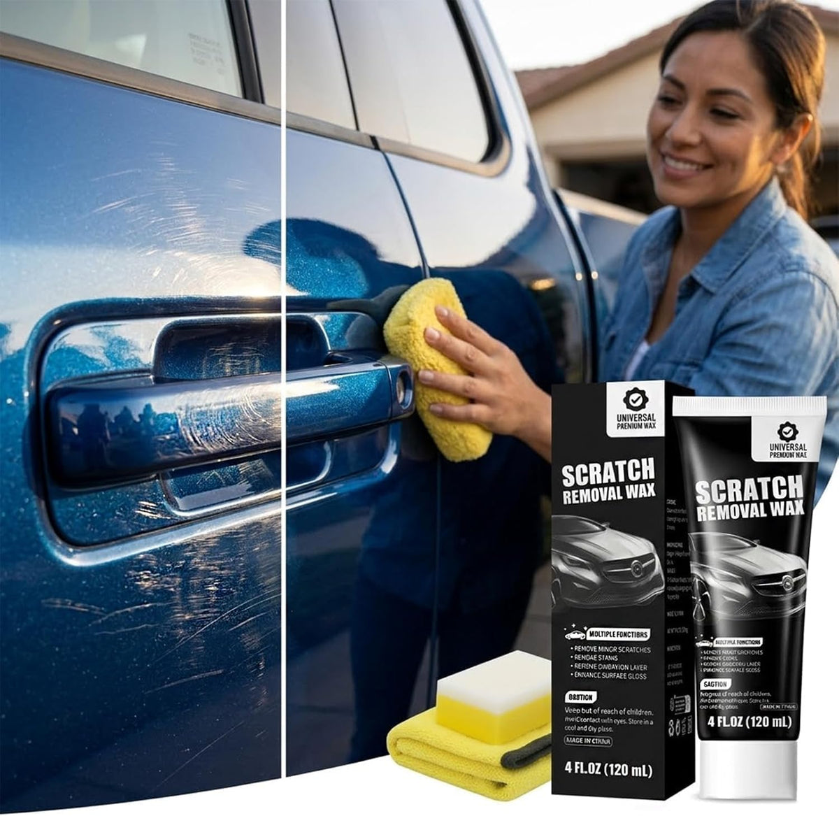 Car Scratch Remover 2-Pack, Premium Auto Paint Restorer Wax & Swirl Eraser Kit with Sponge & Microfiber Towel, Safe for Universal Colors, DIY Clear Coat Polishing Compound for Scuffs