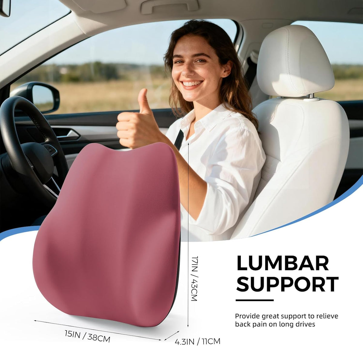 BEBAS Ergonomic Lumbar Support Pillow for Car, Memory Foam Car Back Cushion