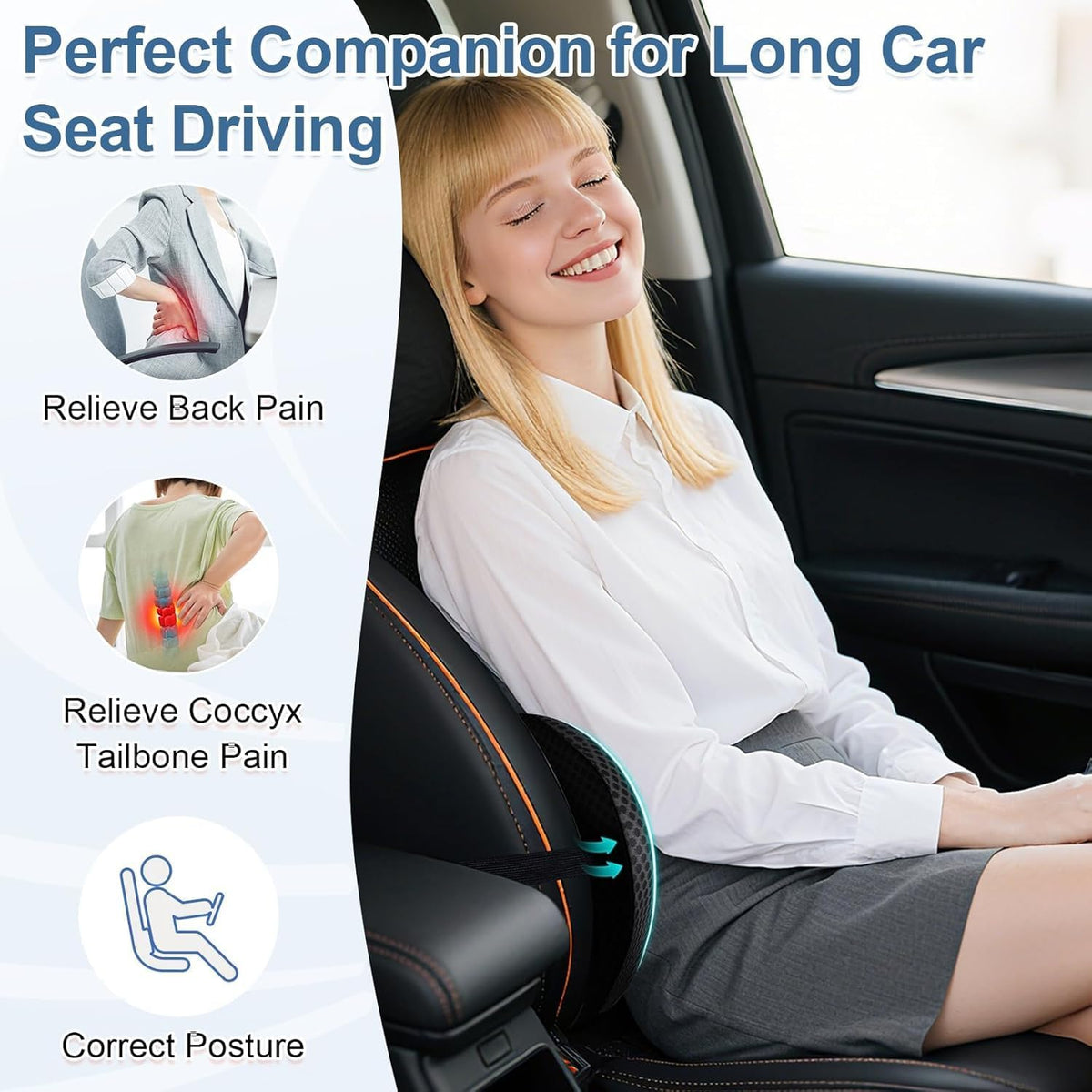 Lumbar Support Pillow Memory Foam for Mazda MX-5 Miata ND 2016-2025, Ergonomic Back Cushion for Driving Seat Vehicle Lower Back Pain Relief Pad