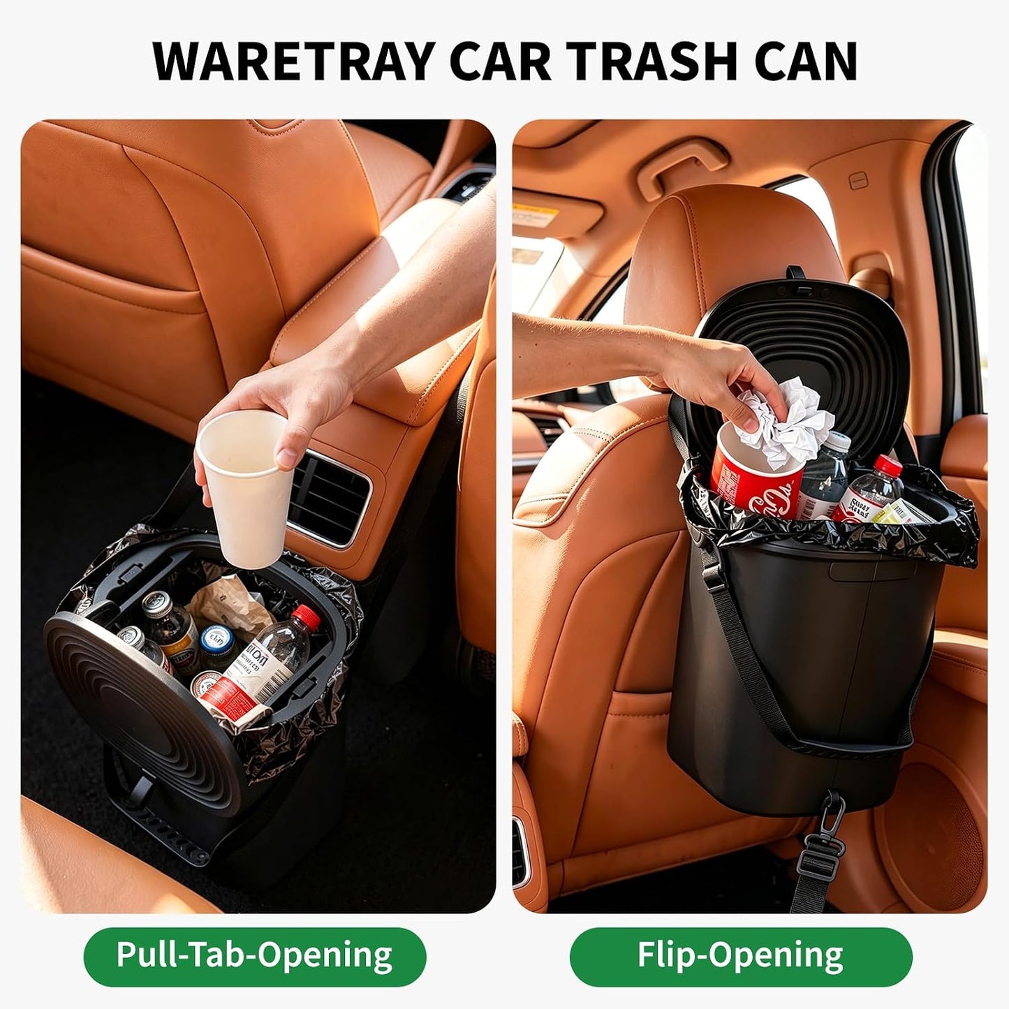 Trash Can for Car Garbage with Lid, Leakproof 100% Silicone Car for Vehicle, Sedan, SUV, Van, MPV &amp; Truck, 2 Gallon Waterproof Auto Waste Bin for Back Seat, Odor-Sealing Vehicle Organizer, Black