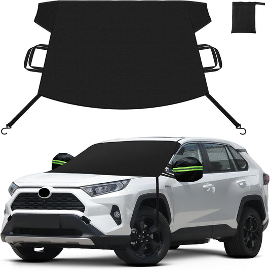 KXQ Car Windshield Cover for Ice and Snow, Enhanced-600D Oxford Fabric Windshield Snow Covers, Windshield Cover for Snow Fits Most Small to Mid-Size Sedans and SUVs (63 x 47.5 Inch)