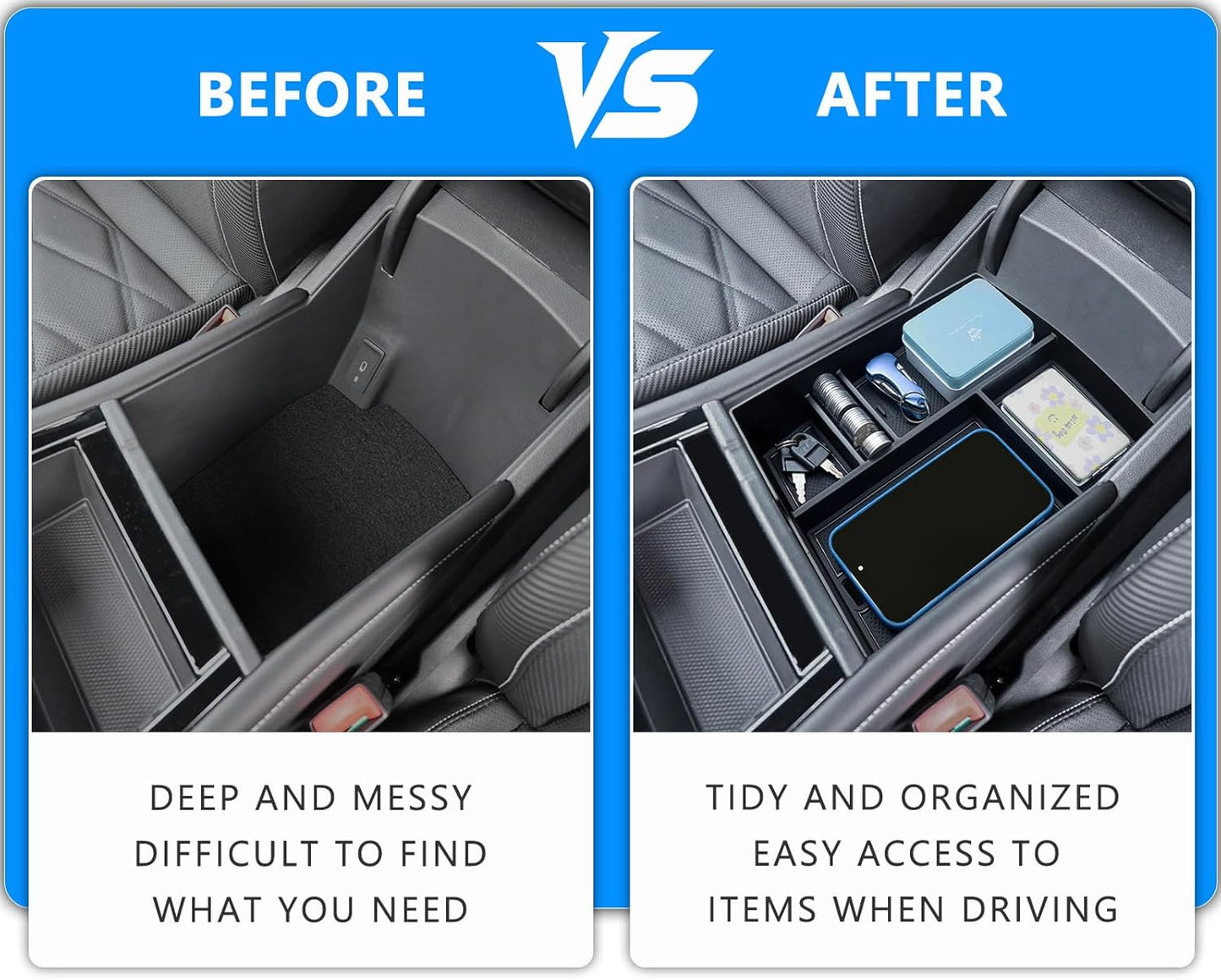 TOPINSTALL 26 New Console Organizer Compatible with 2024-2026 VW Atlas/Atlas Cross Sport Accessories, Armrest Box Storage Console Tray with Coin Holder Insert Interior Accessories