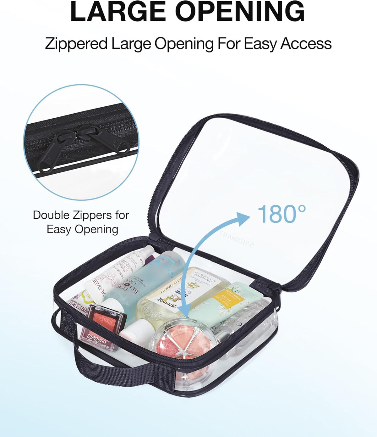 BAGSMART Clear Toiletry Bag with Handle 3-Pack TSA Approved, Black