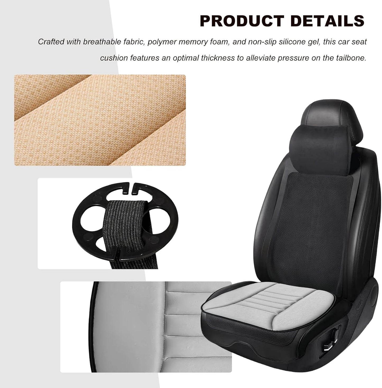 Car Seat Cushion Chair Cushions, Breathable Driver Seat Protector with 1.2" Thick Comfort Memory Foam, Non-Slip Pressure Relief Driver Seats Pillow for Vehicle Office Home (Gray)