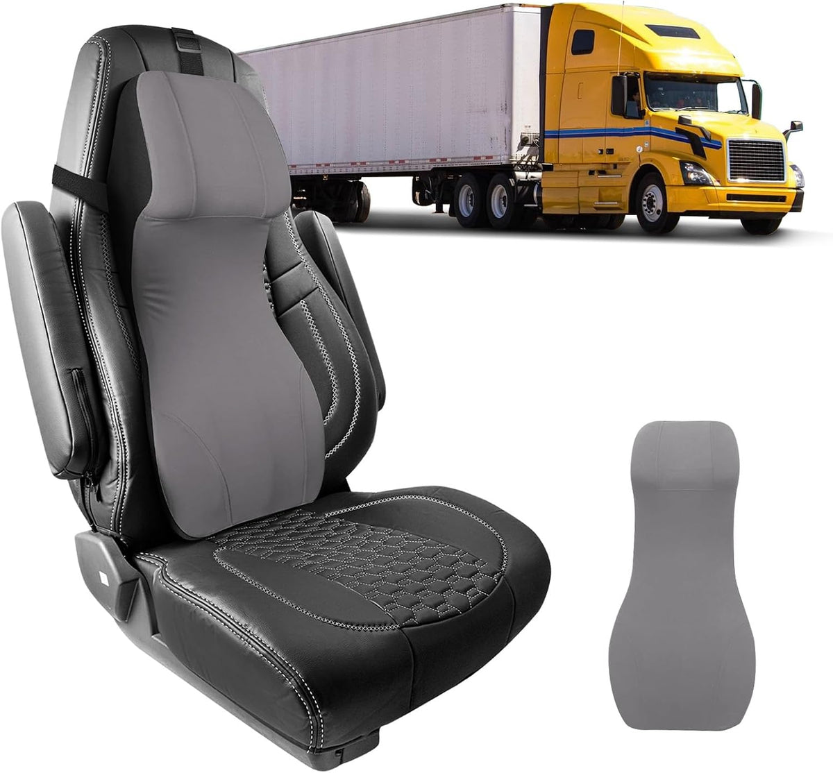 2-in-1 Car Lumbar Support with Headrest Pillow for Semi Truck Motorhome, Black