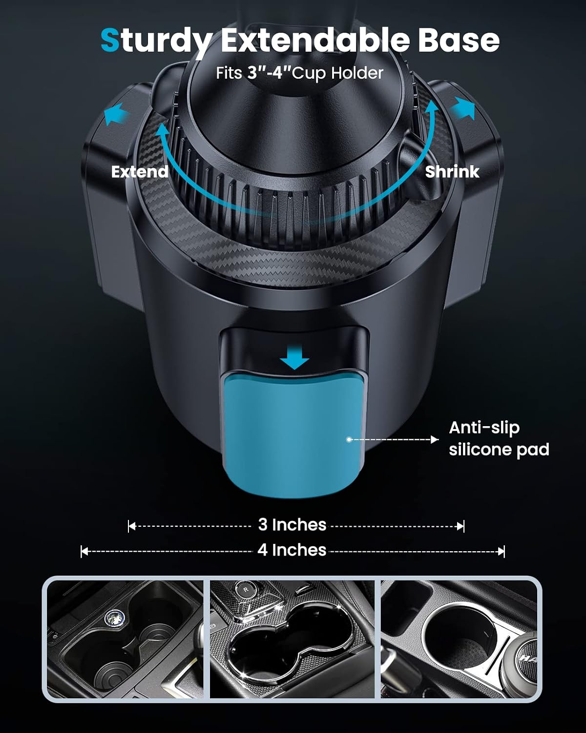 APPS2Car 15W Wireless Car Charger Cup Holder, Dual Coil, Auto Clamping