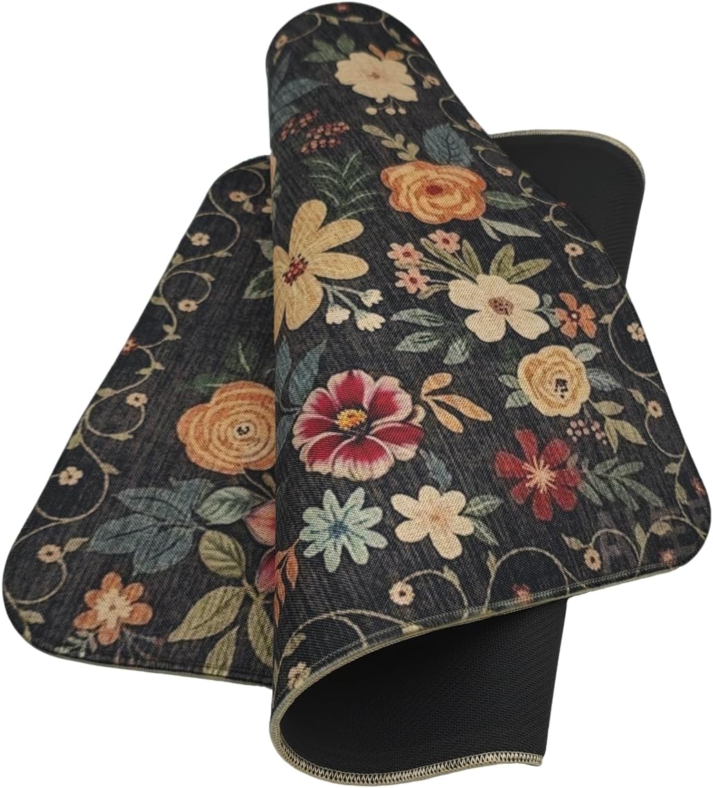 Premium Linen Boho Car Floor Mats Full Set, Vintage Floral Design | Waterproof & non-slip all-weather mats, universal fit for SUV Sedan, luxury car interior accessories for men and women
