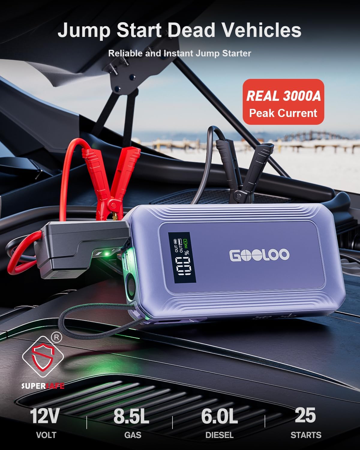 GOOLOO G7 3000A 12V Lithium Jump Starter Booster Pack with Built-in Cable