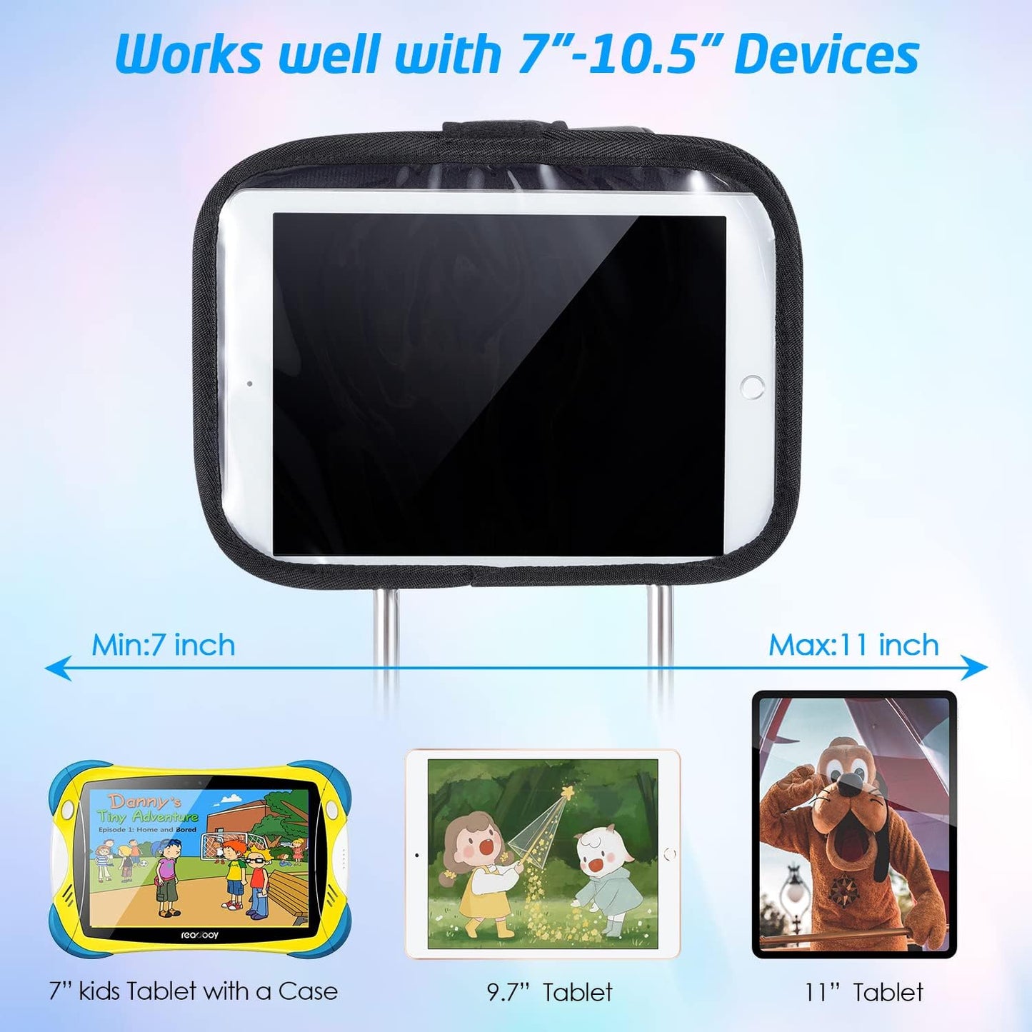 Universal Tablet Headrest Mount – Adjustable, Lightweight, and Durable Car Holder for iPads, Tablets, and E-Readers (Fits Devices Up to 10-inch Screen)