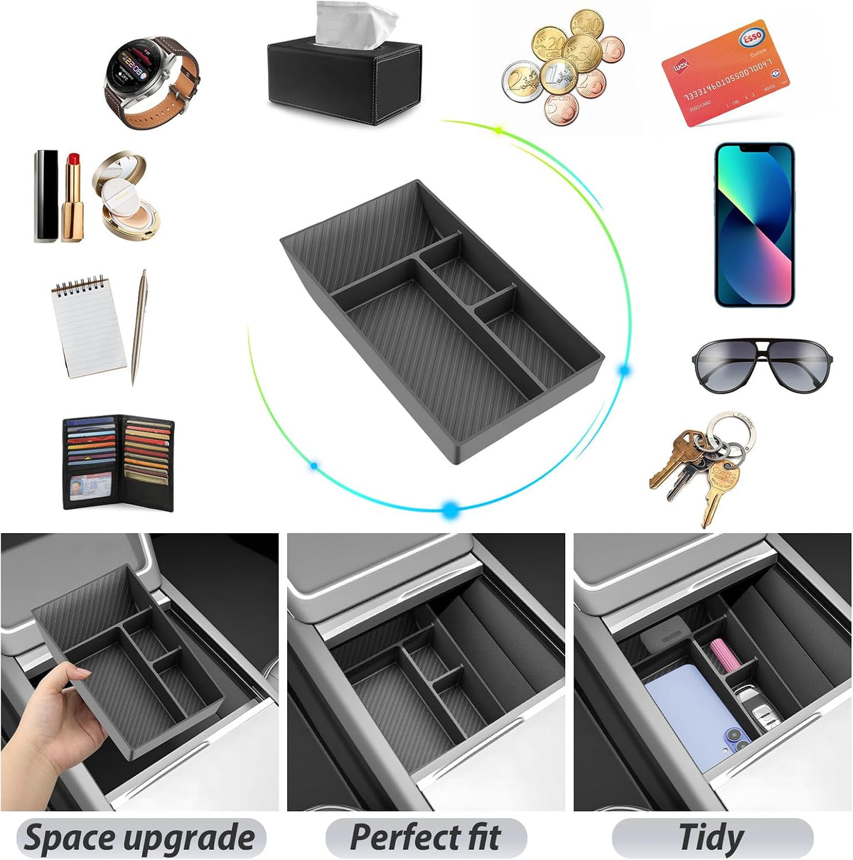 SKTU for 2025 2026 Tesla Model Y Center Console Organizer for 2025 2026 Tesla Model Y Under Console Tray Tesla Model Y 2025 2026 Accessories Lower Console Tray Model Y Durable Rubber Console Organizer