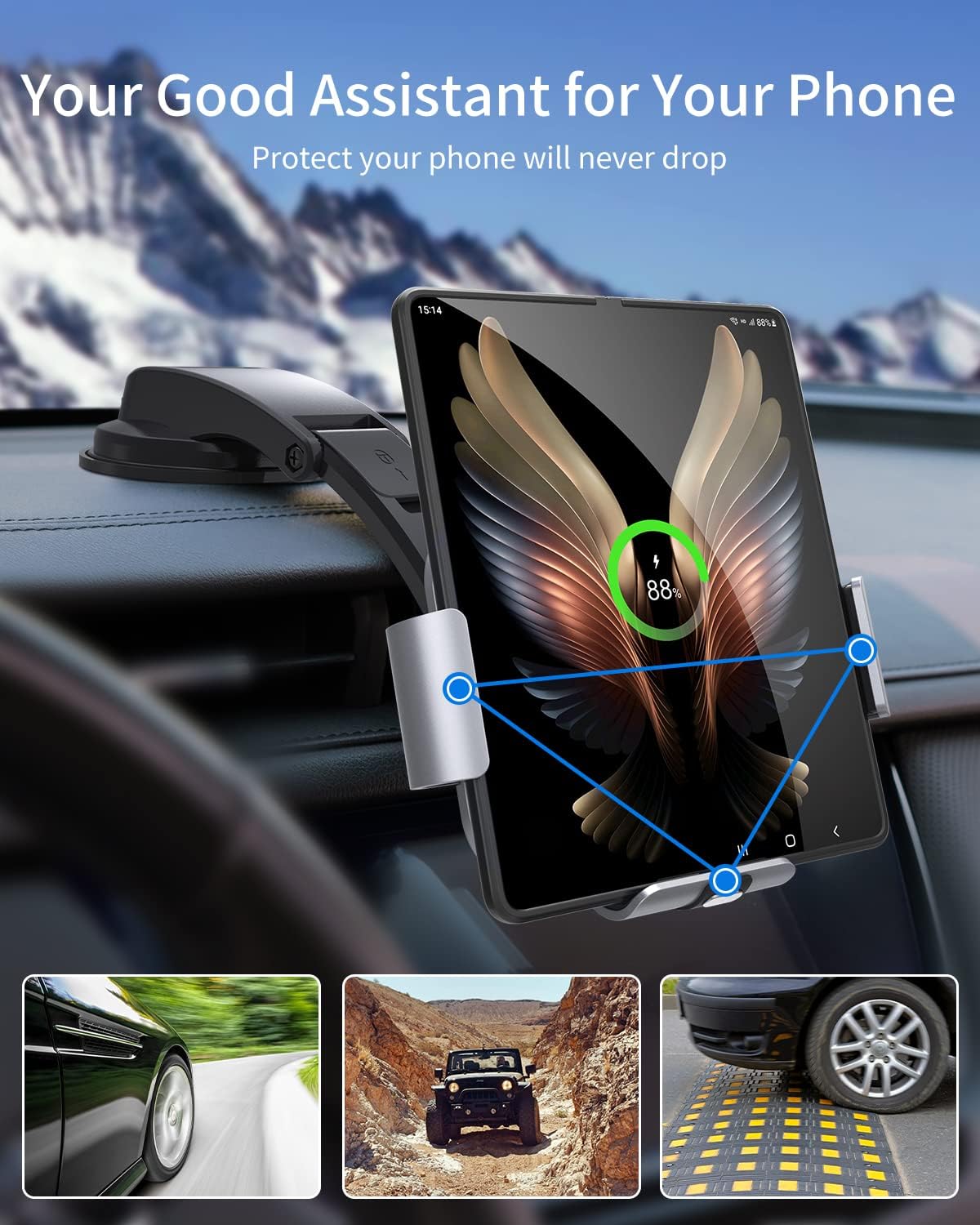 Dual Coil Wireless Car Charger Mount for Galaxy Z Fold Series