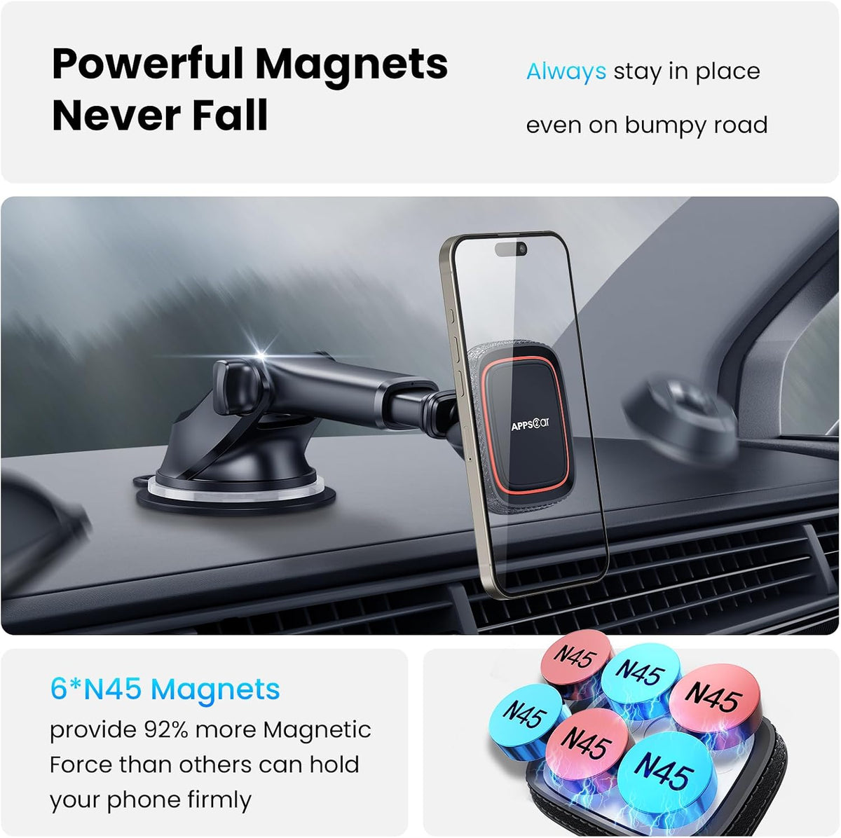 APPS2Car Magnetic Phone Mount for Car, Dashboard & Windshield Suction Cup