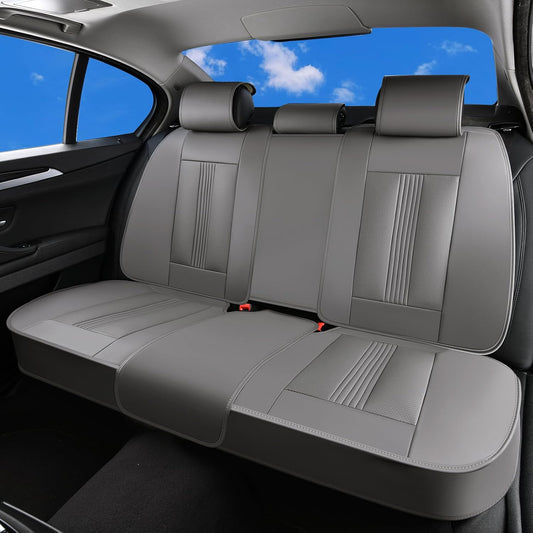 Huidasource Gray Back Seat Covers, Nappa Leather Rear Seat Covers with Ventilation Holes, Velcro Adjustable, Compatible with Seat belts, Child Safety Seats, Universal Fit for Most Cars SUV Trucks Gray