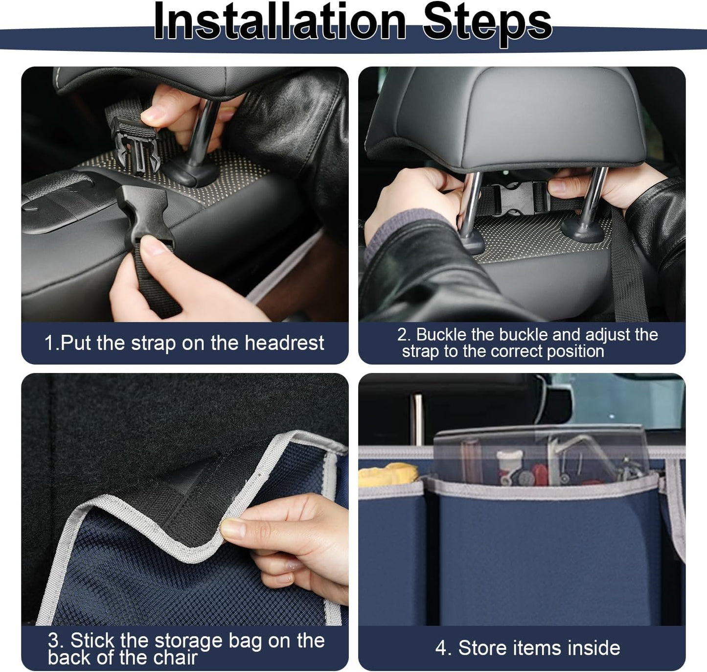 UYYE Trunk Hanging Organizer, Backseat Storage Bag, Collapsible Car Interior Accessories with 4 Pockets & 2 Mesh Pouches for Tools, Provide More Storage Trunk Space for SUV, Jeep, MPVs (Drak Blue)
